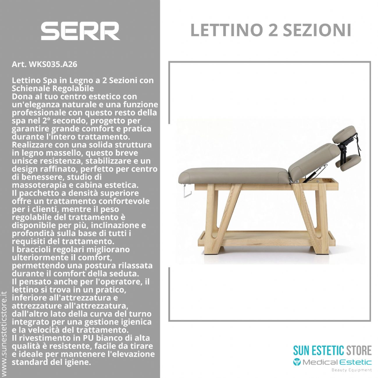 Serr lettino massaggio 2 sezioni in legno