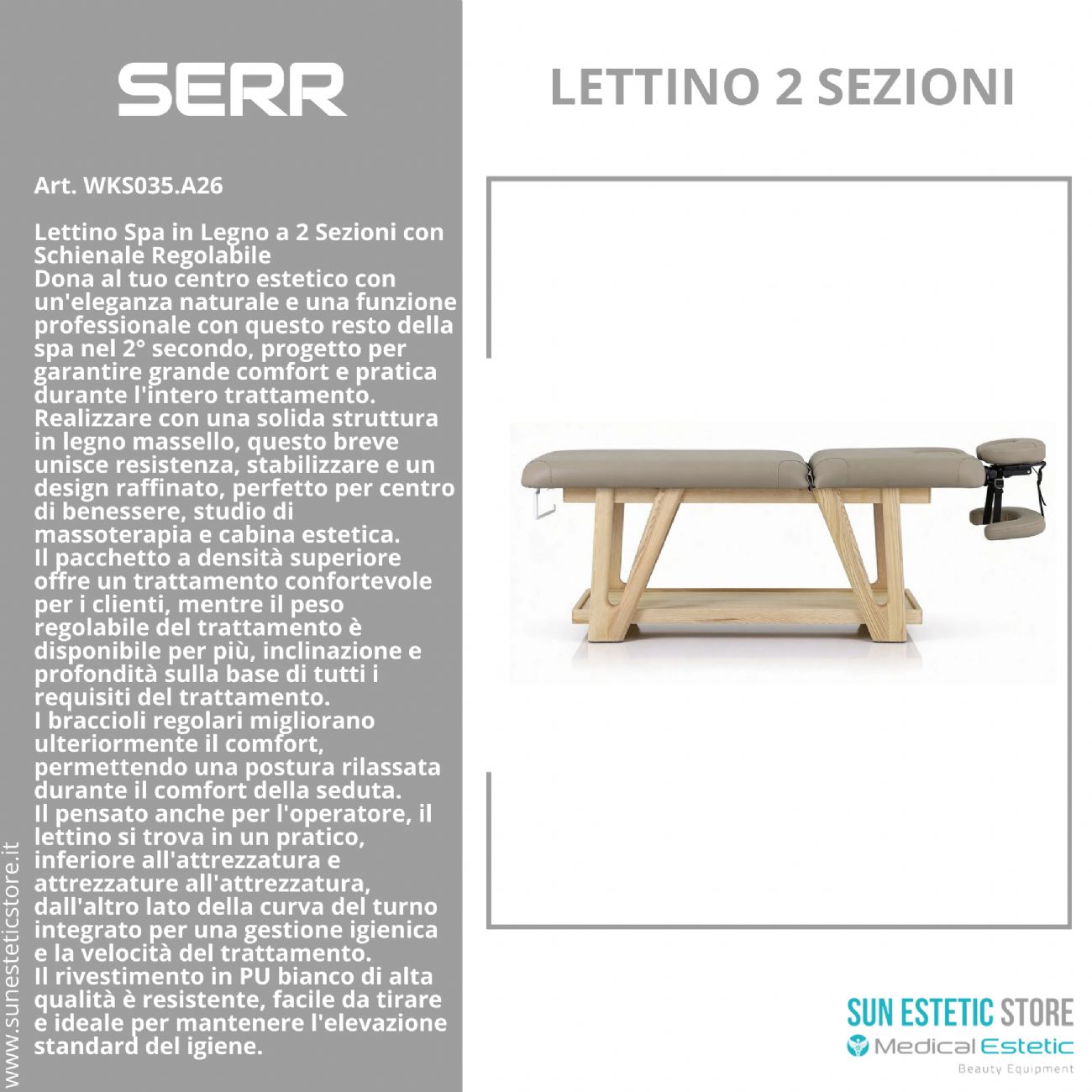 Serr lettino massaggio 2 sezioni in legno