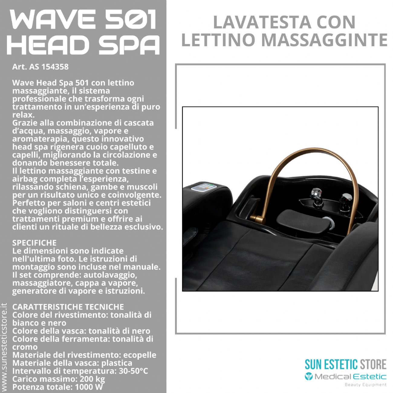 Wave 501 Head Spa lavatesta con lettino massaggiante