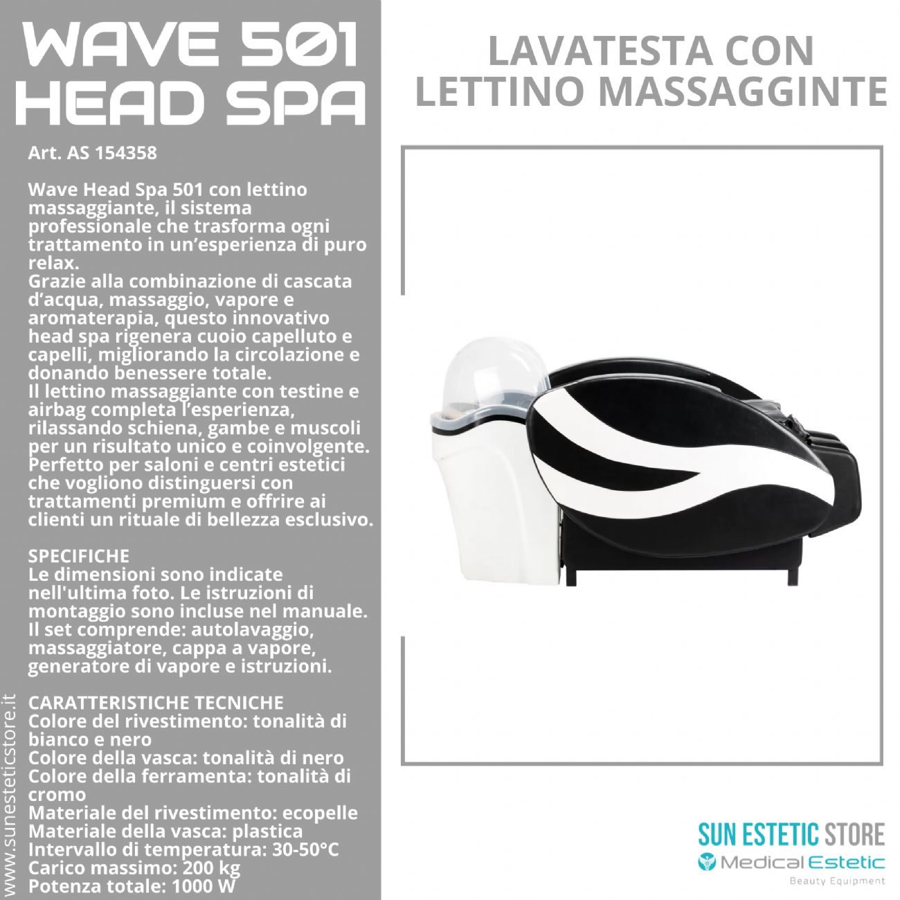 Wave 501 Head Spa lavatesta con lettino massaggiante