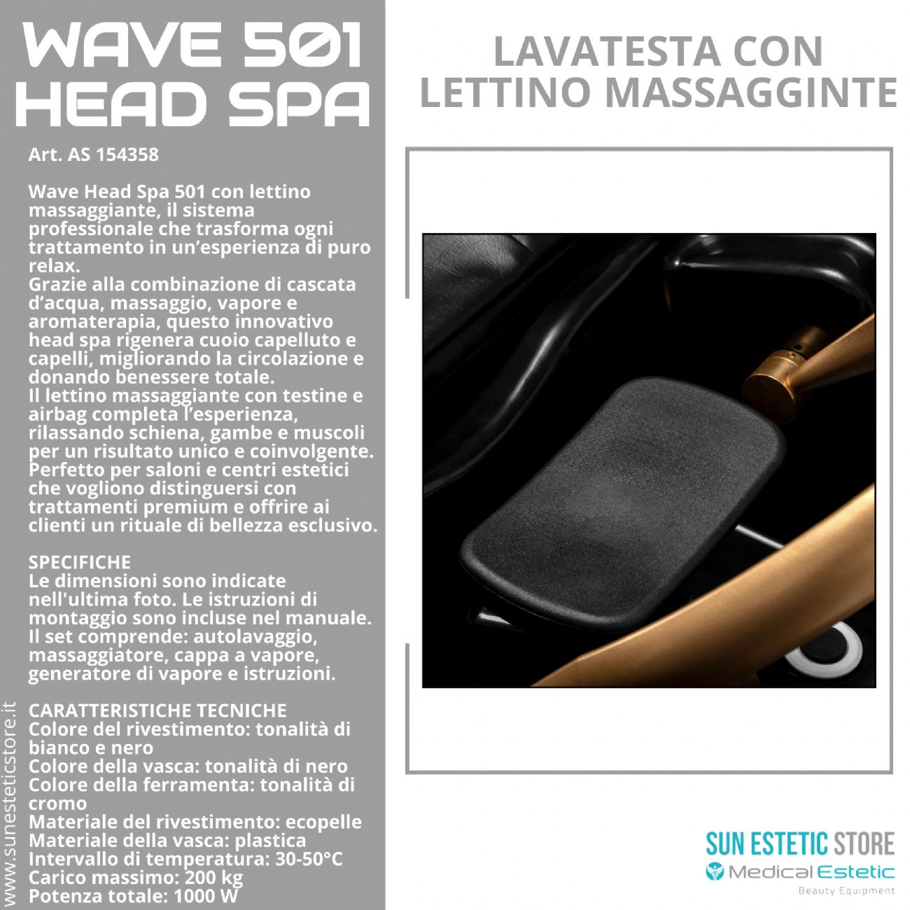 Wave 501 Head Spa lavatesta con lettino massaggiante