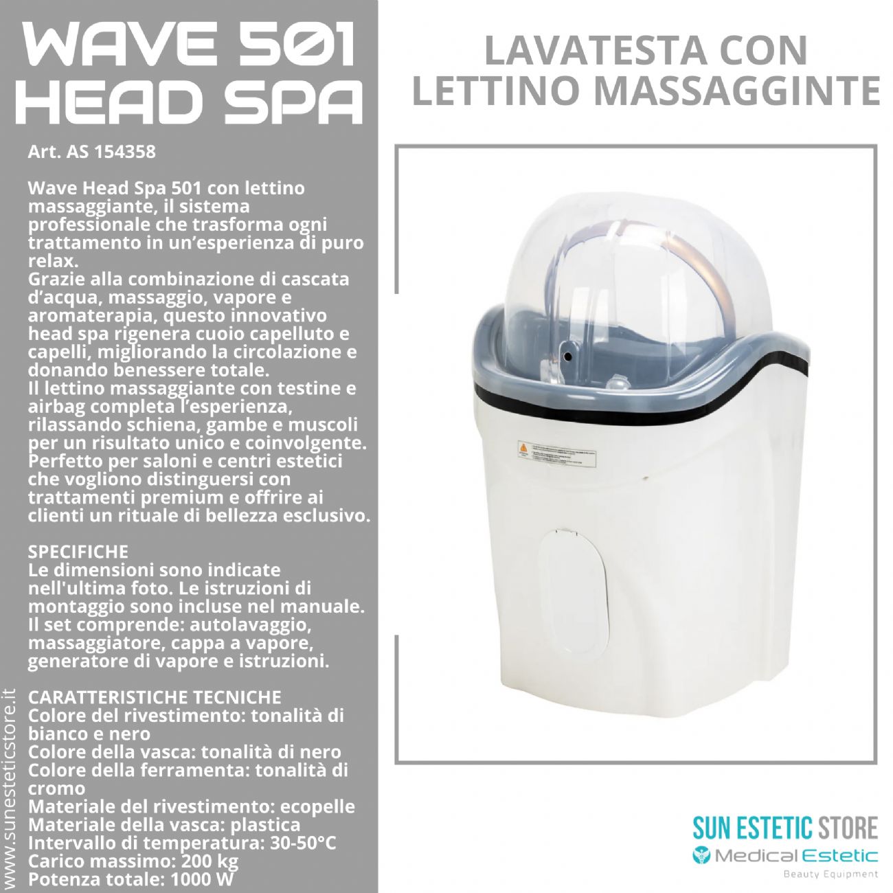 Wave 501 Head Spa lavatesta con lettino massaggiante