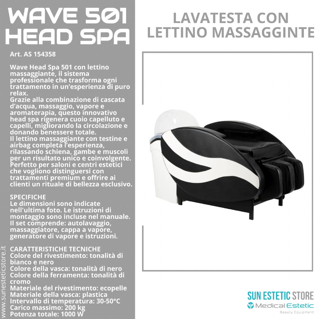 Wave 501 Head Spa lavatesta con lettino massaggiante