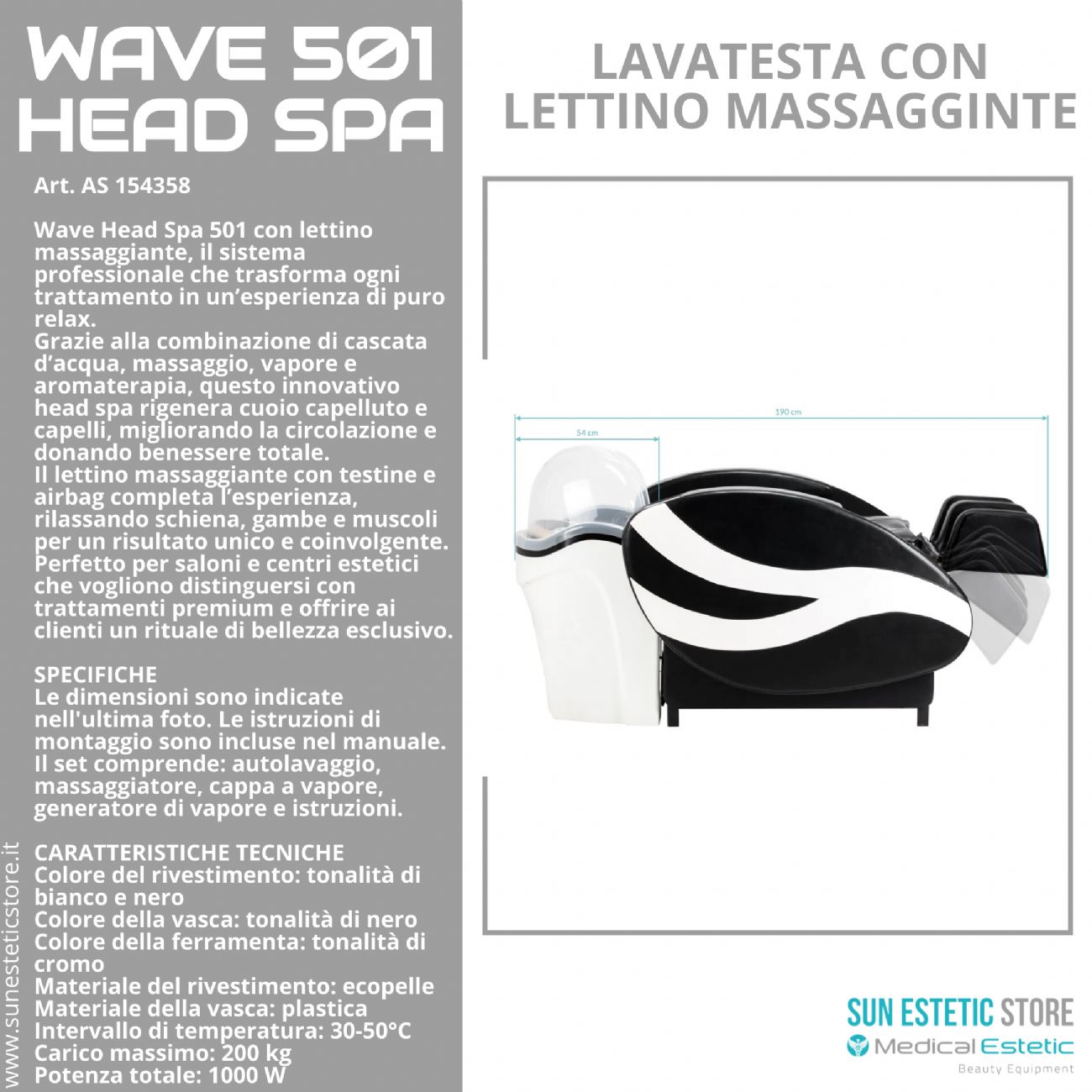 Wave 501 Head Spa lavatesta con lettino massaggiante