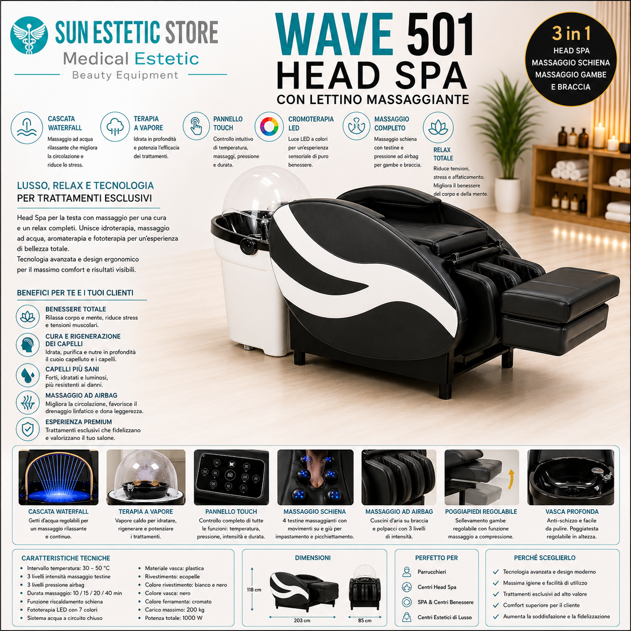 Wave 501 Head Spa lavatesta con lettino massaggiante