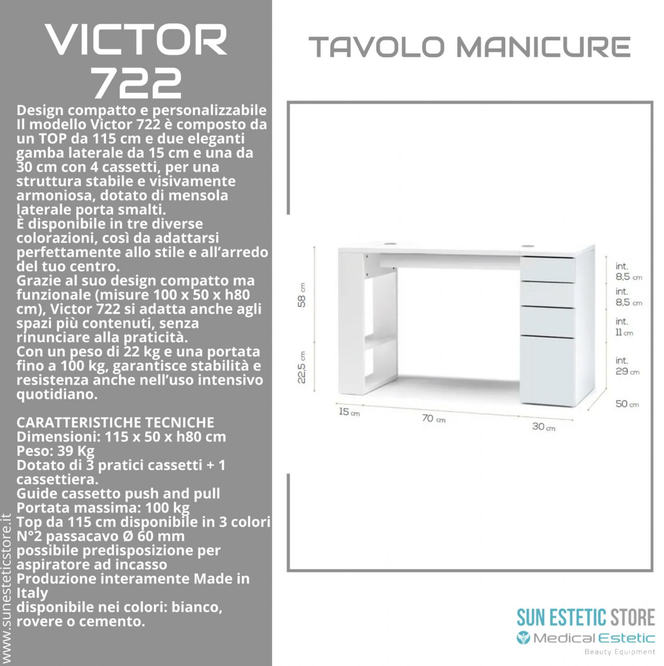 Victor-722 tavolo manicure con cassettiera