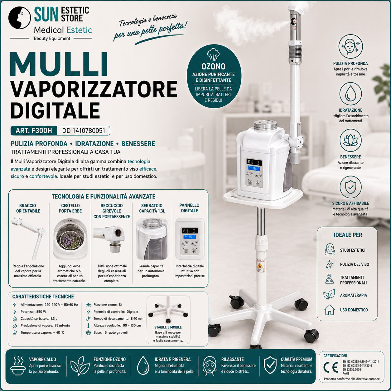 Mulli vaporizzatore digitale per trattamenti estetica viso