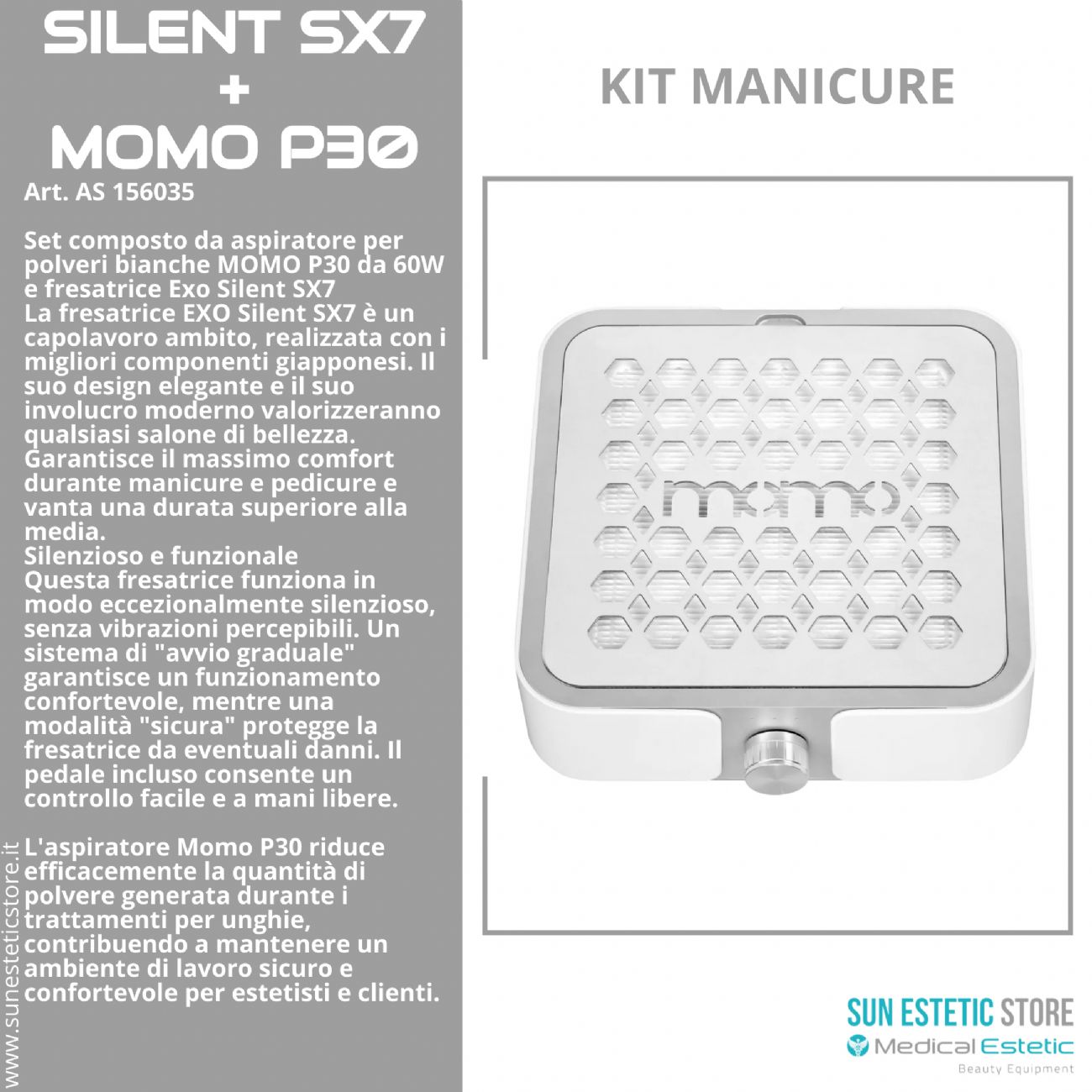 MOMO P30 aspiratore da 60W e fresa Exo Silent SX kit manicure