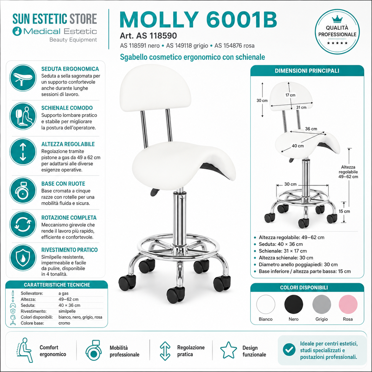 Molly 6001 sgabello sagomato regolabile