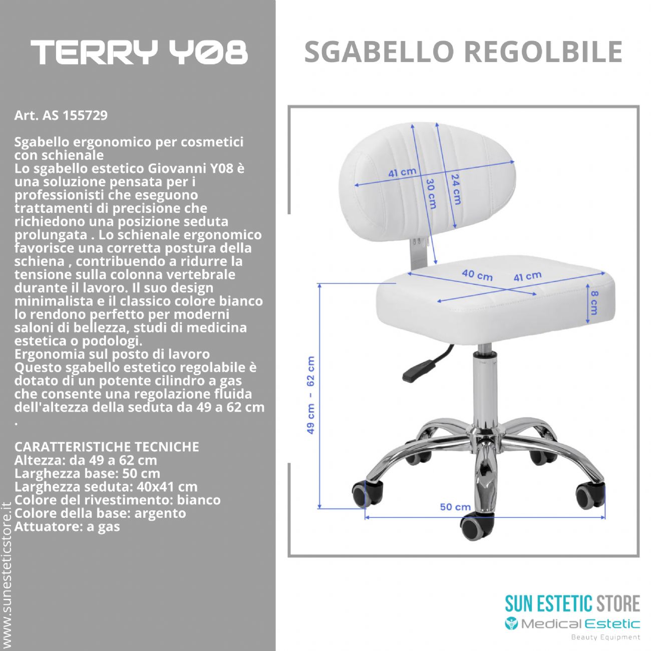 Terry Y08 Sgabello regolabile per estetica