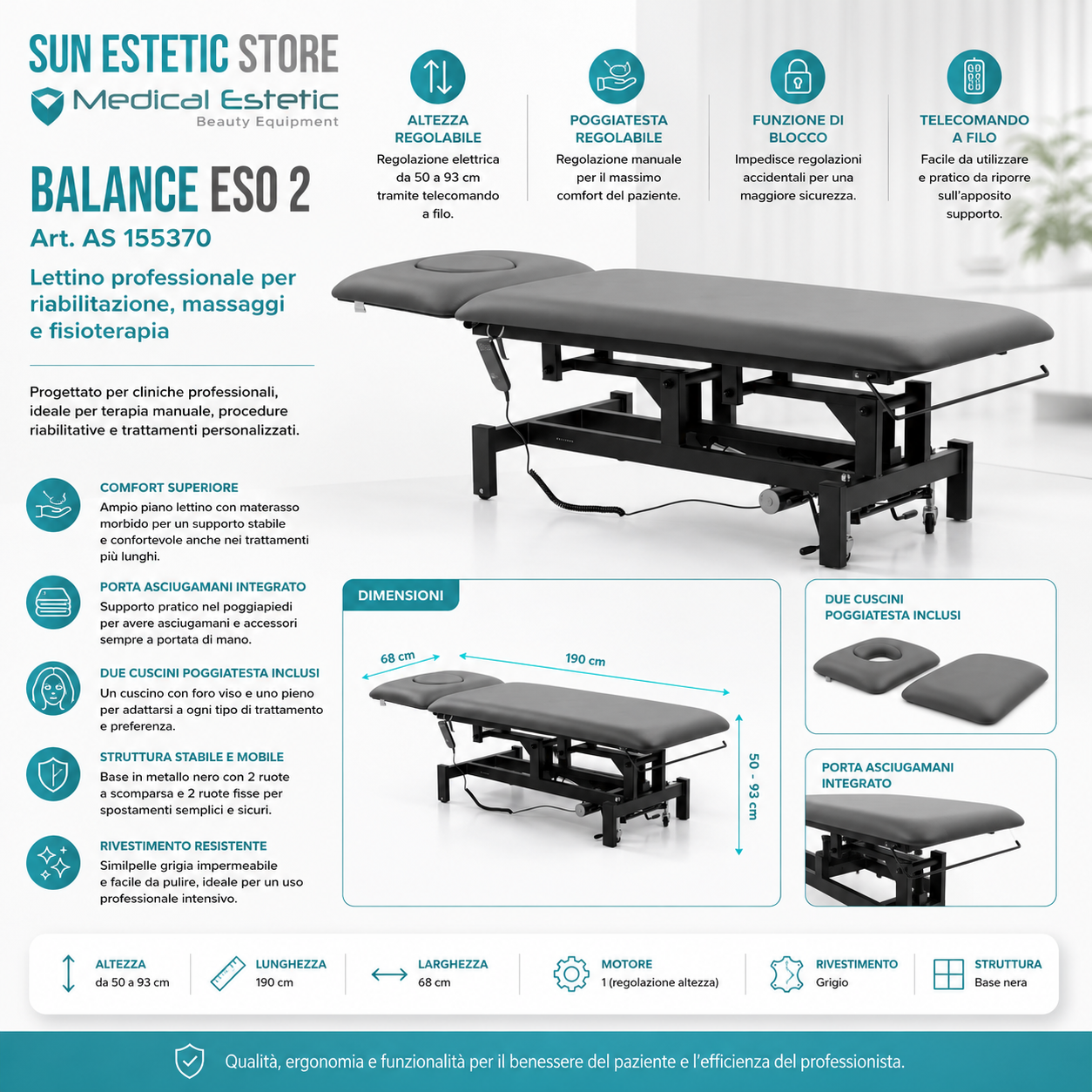 Balance Eso 2 lettino fisioterapia elettrico 2 sezioni