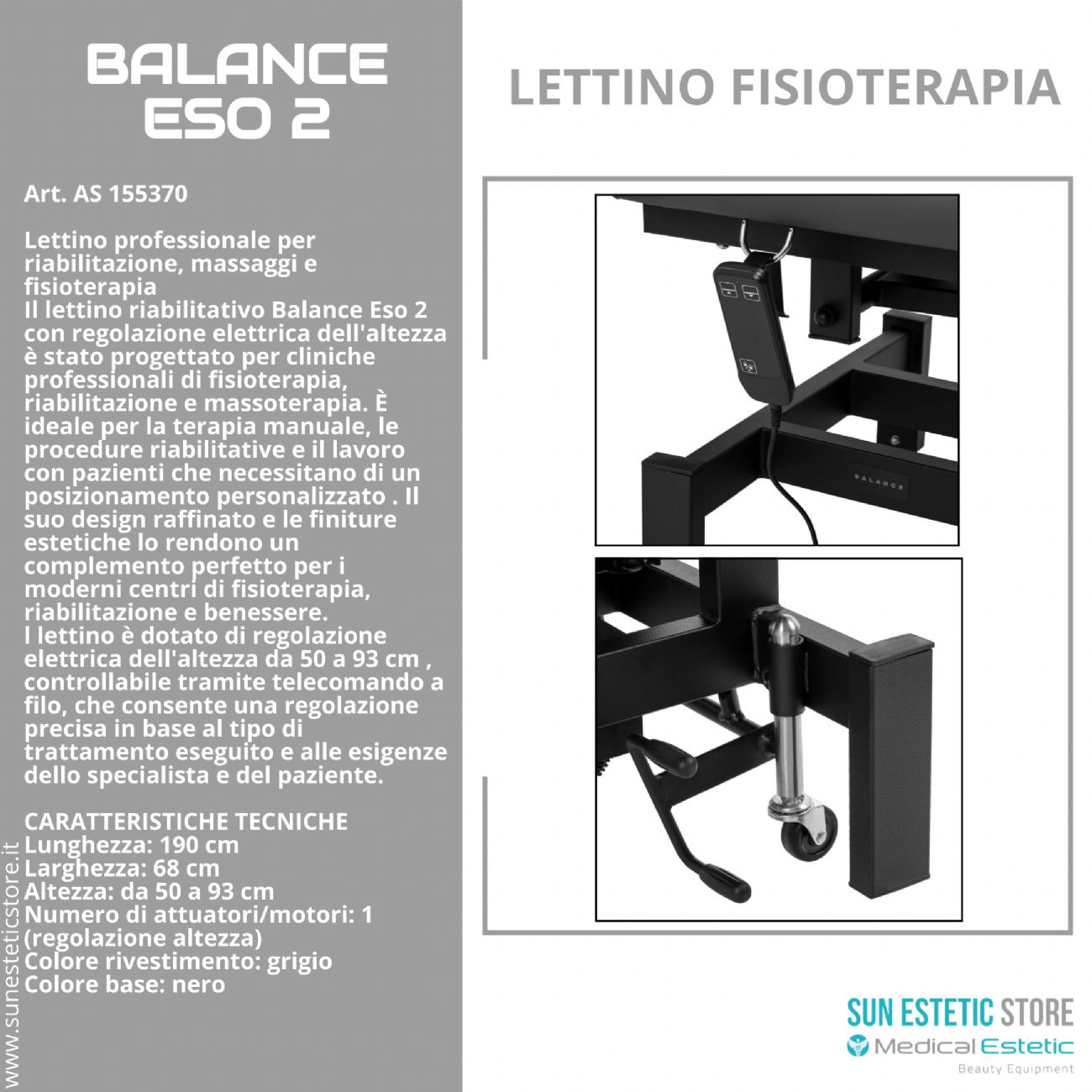 Balance Eso 2 lettino fisioterapia elettrico 2 sezioni