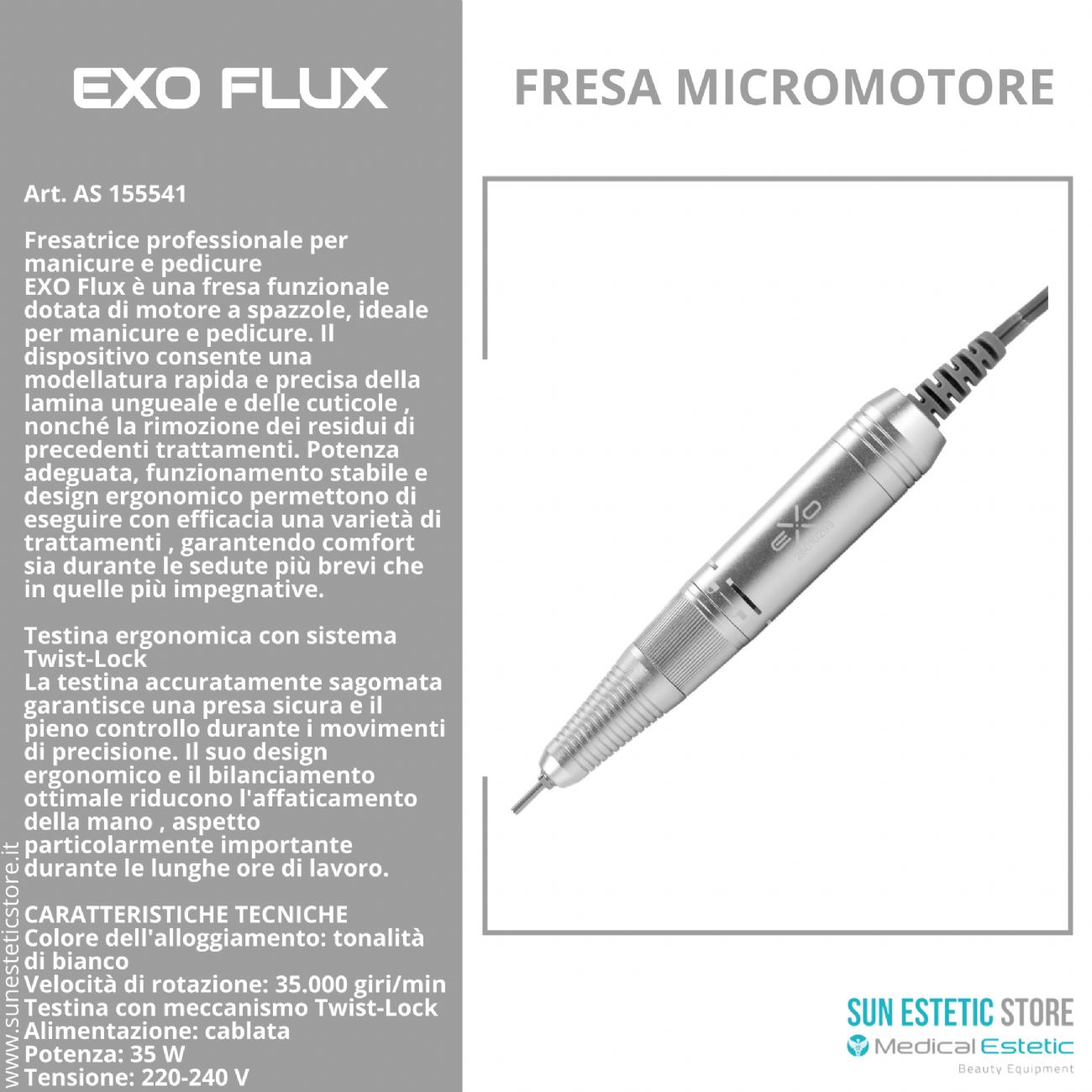 Fresa Unghie Professionale EXO Flux 35.000 giri/min