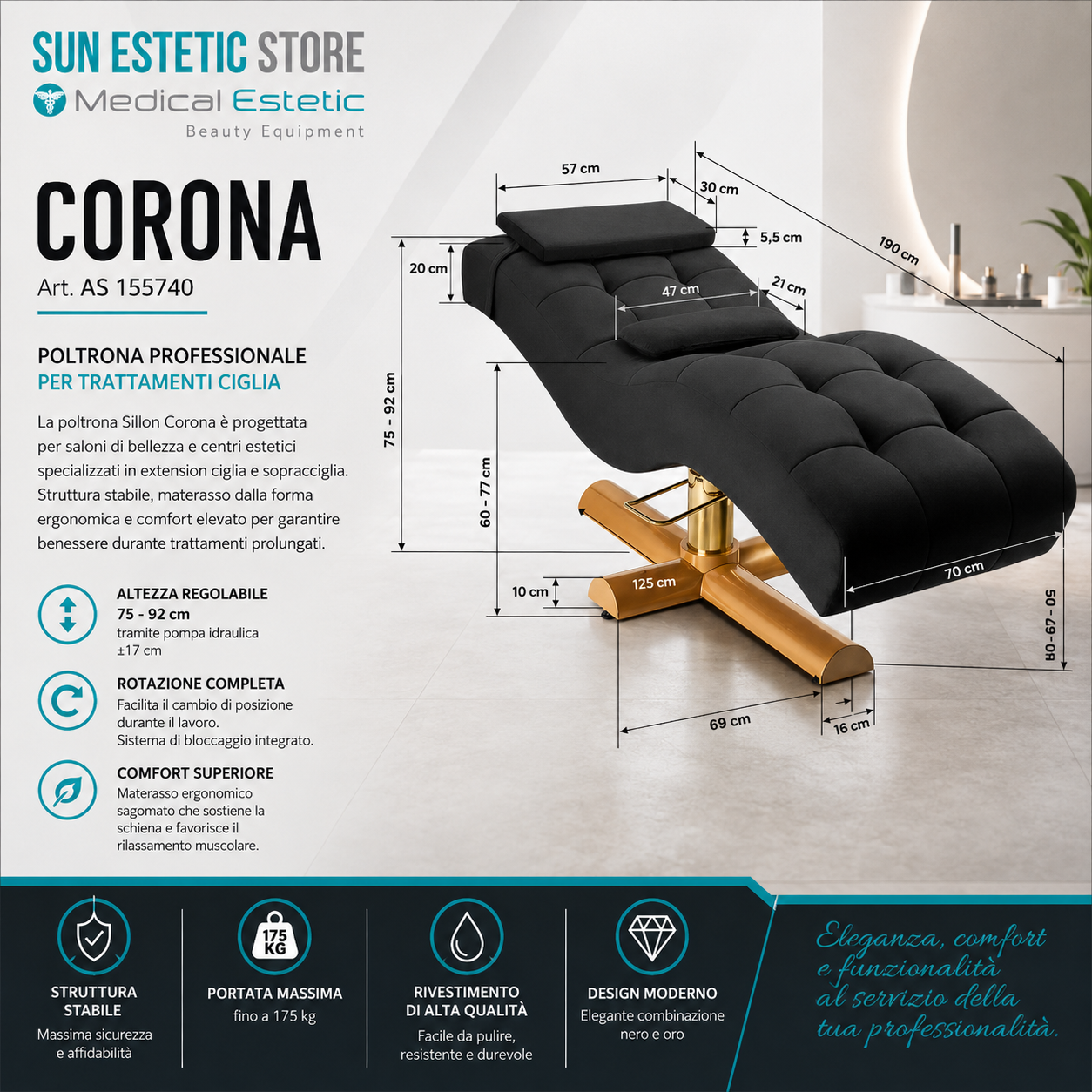 Poltrona CORONA Professionale per Extension Cigli