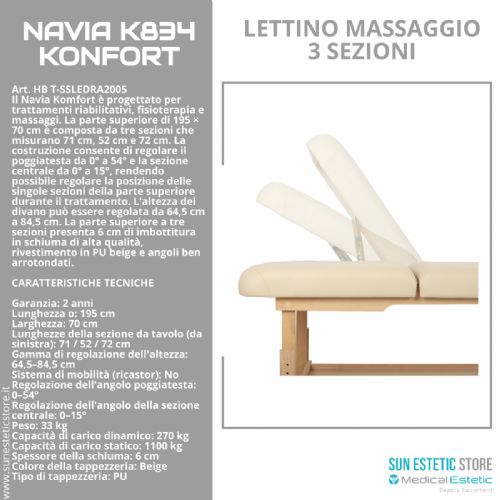 Navia K834 Komfort: Lettino da Massaggio in Faggio, 3 Sezioni