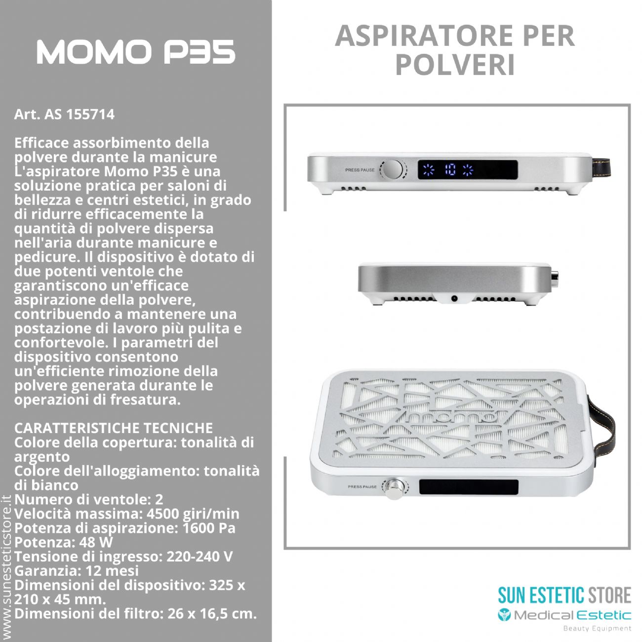 Momo P35 Aspiratore Polvere per Manicure e Pedicure