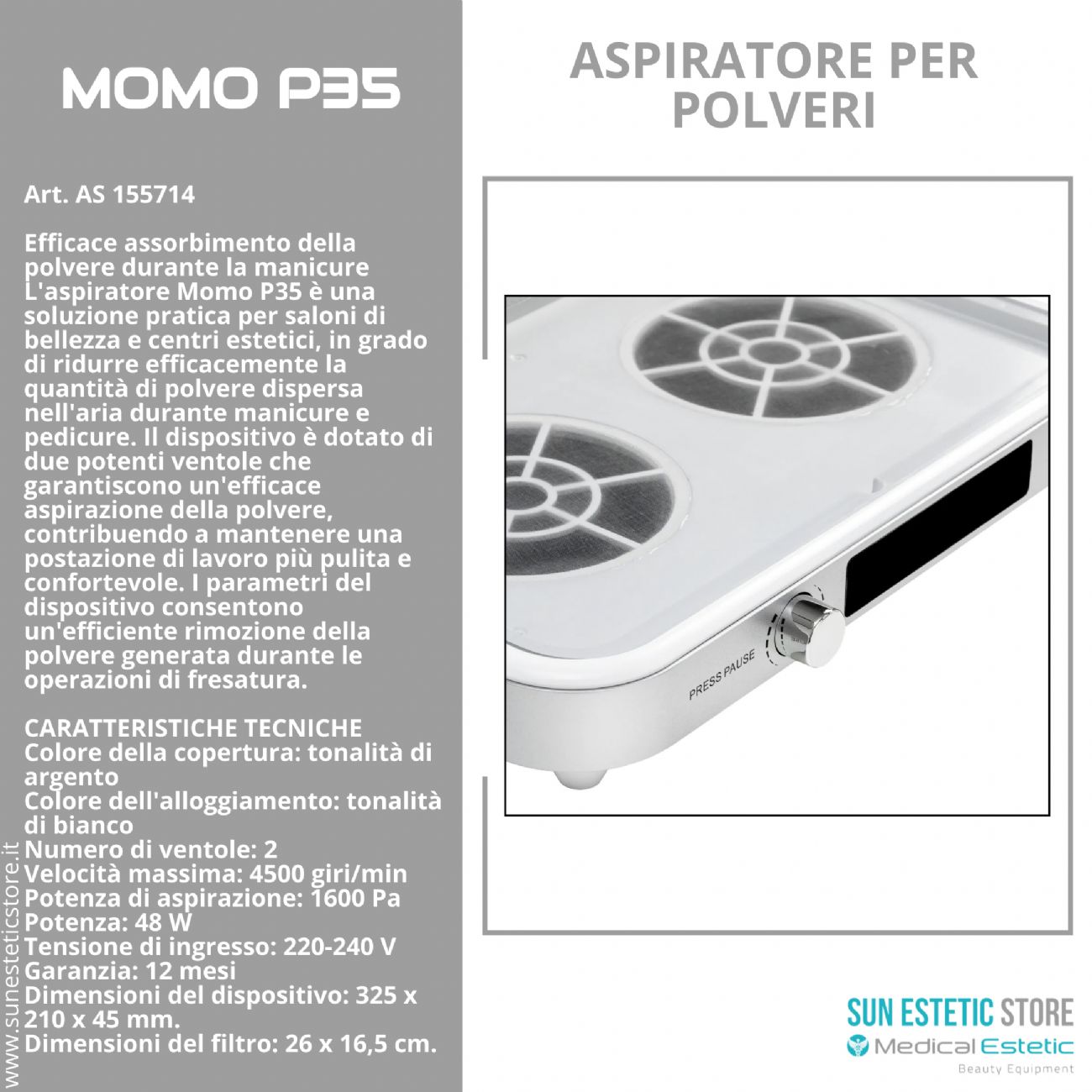 Momo P35 Aspiratore Polvere per Manicure e Pedicure