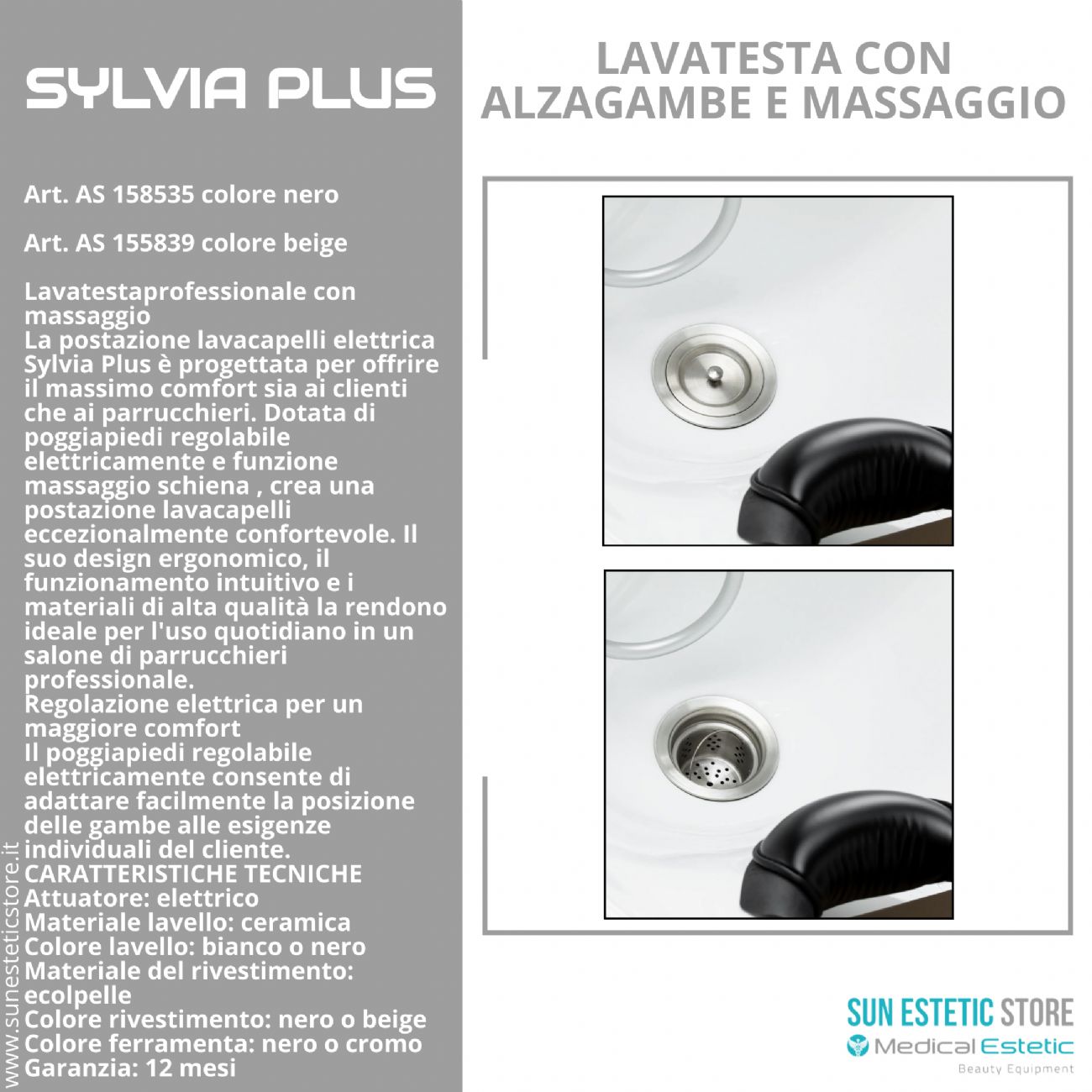 Sylvia Plus – Postazione Lavatesta Elettrica con Massaggio