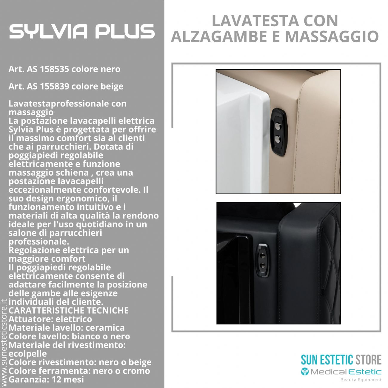 Sylvia Plus – Postazione Lavatesta Elettrica con Massaggio