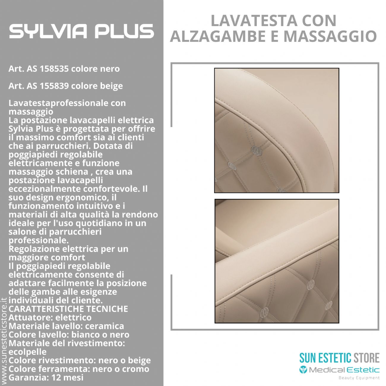 Sylvia Plus – Postazione Lavatesta Elettrica con Massaggio