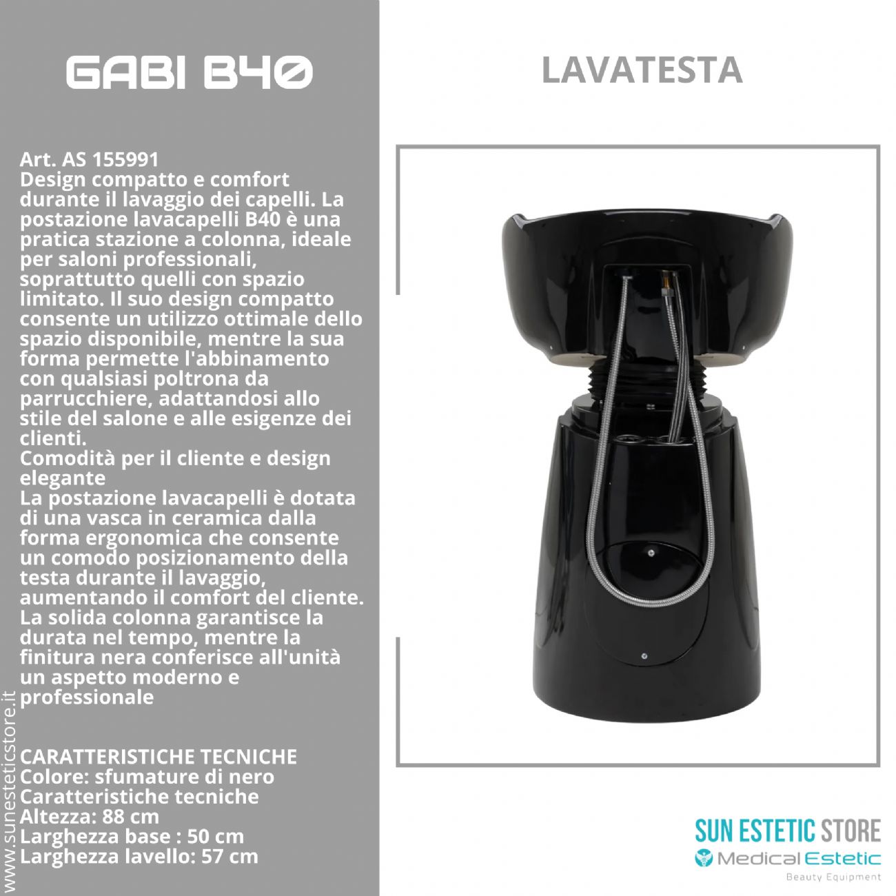 Gabi B40 – Postazione Lavacapelli indipendente a Colonna Compatta per Saloni