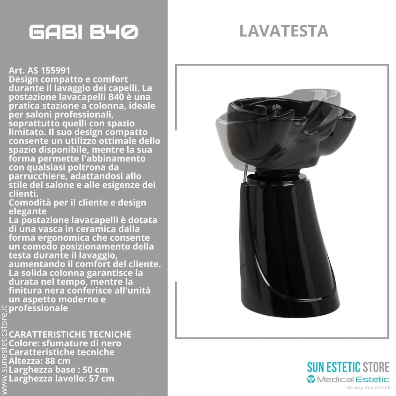 Gabi B40 – Postazione Lavacapelli indipendente a Colonna Compatta per Saloni