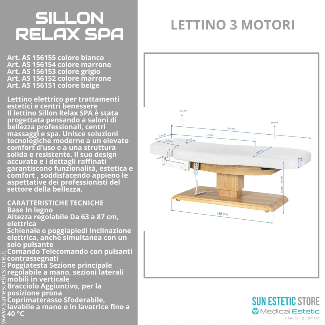 Sillon Relax – Lettino Elettrico con Base in Legno Marrone Chiaro per Estetica e SPA