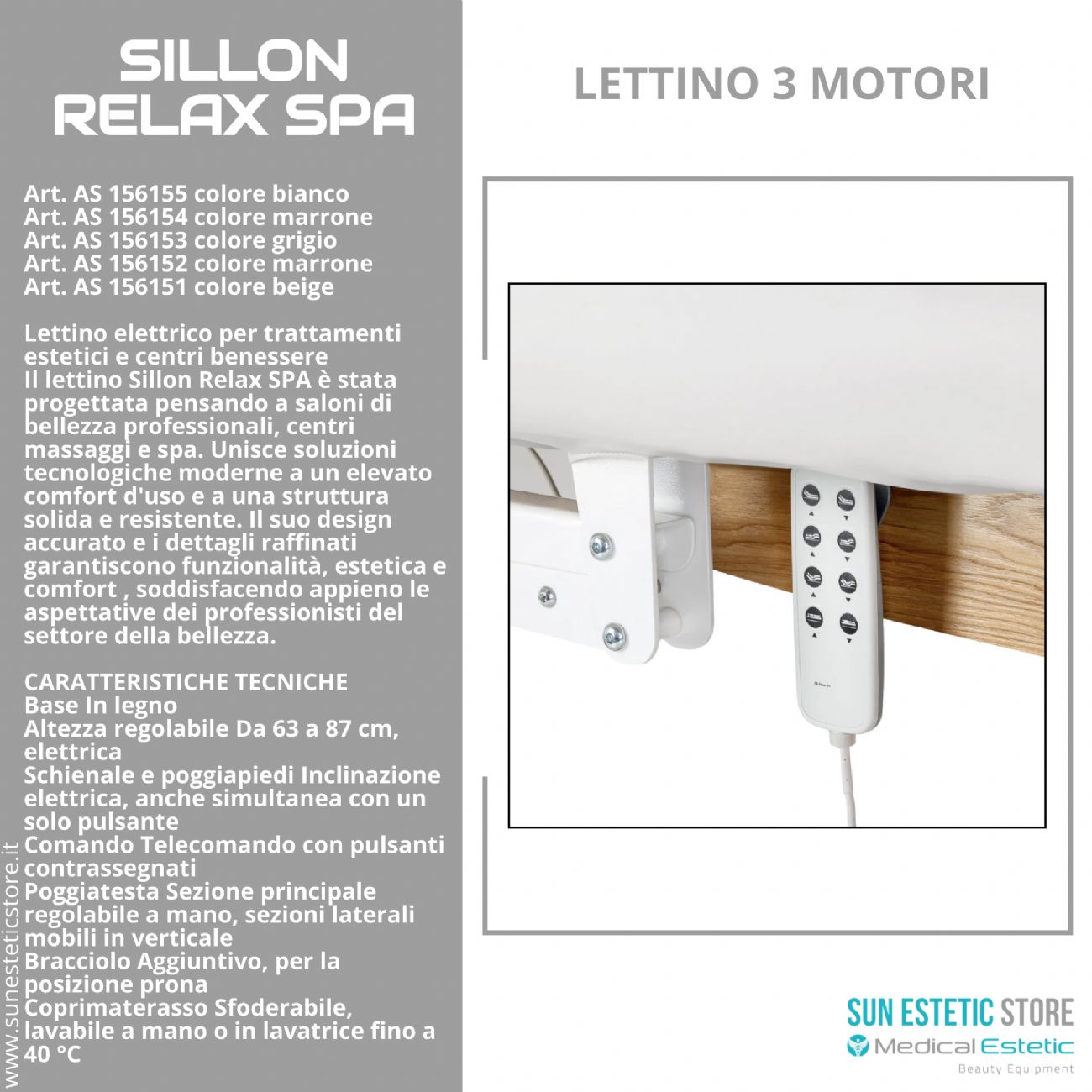 Sillon Relax – Lettino Elettrico con Base in Legno Marrone Chiaro per Estetica e SPA