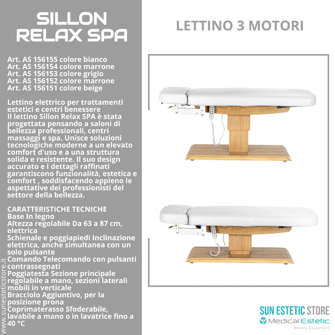 Sillon Relax – Lettino Elettrico con Base in Legno Marrone Chiaro per Estetica e SPA