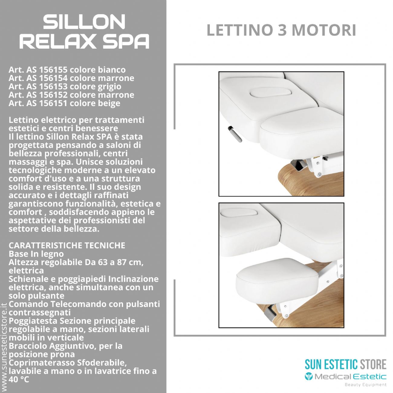 Sillon Relax – Lettino Elettrico con Base in Legno Marrone Chiaro per Estetica e SPA