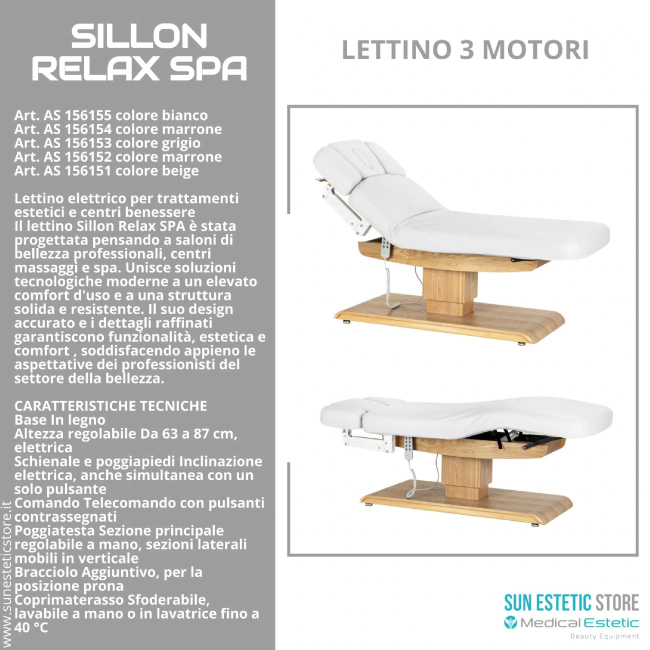 Sillon Relax – Lettino Elettrico con Base in Legno Marrone Chiaro per Estetica e SPA