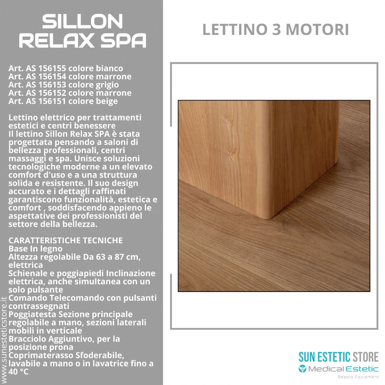 Sillon Relax – Lettino Elettrico con Base in Legno Marrone Chiaro per Estetica e SPA