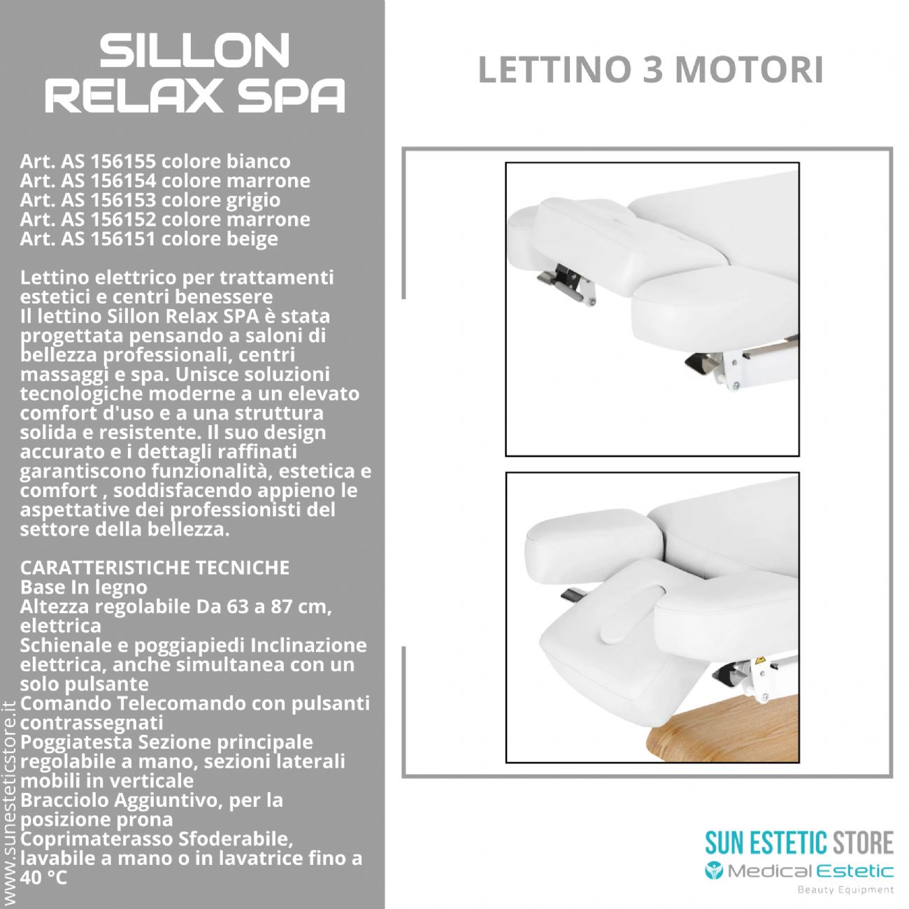 Sillon Relax – Lettino Elettrico con Base in Legno Marrone Chiaro per Estetica e SPA