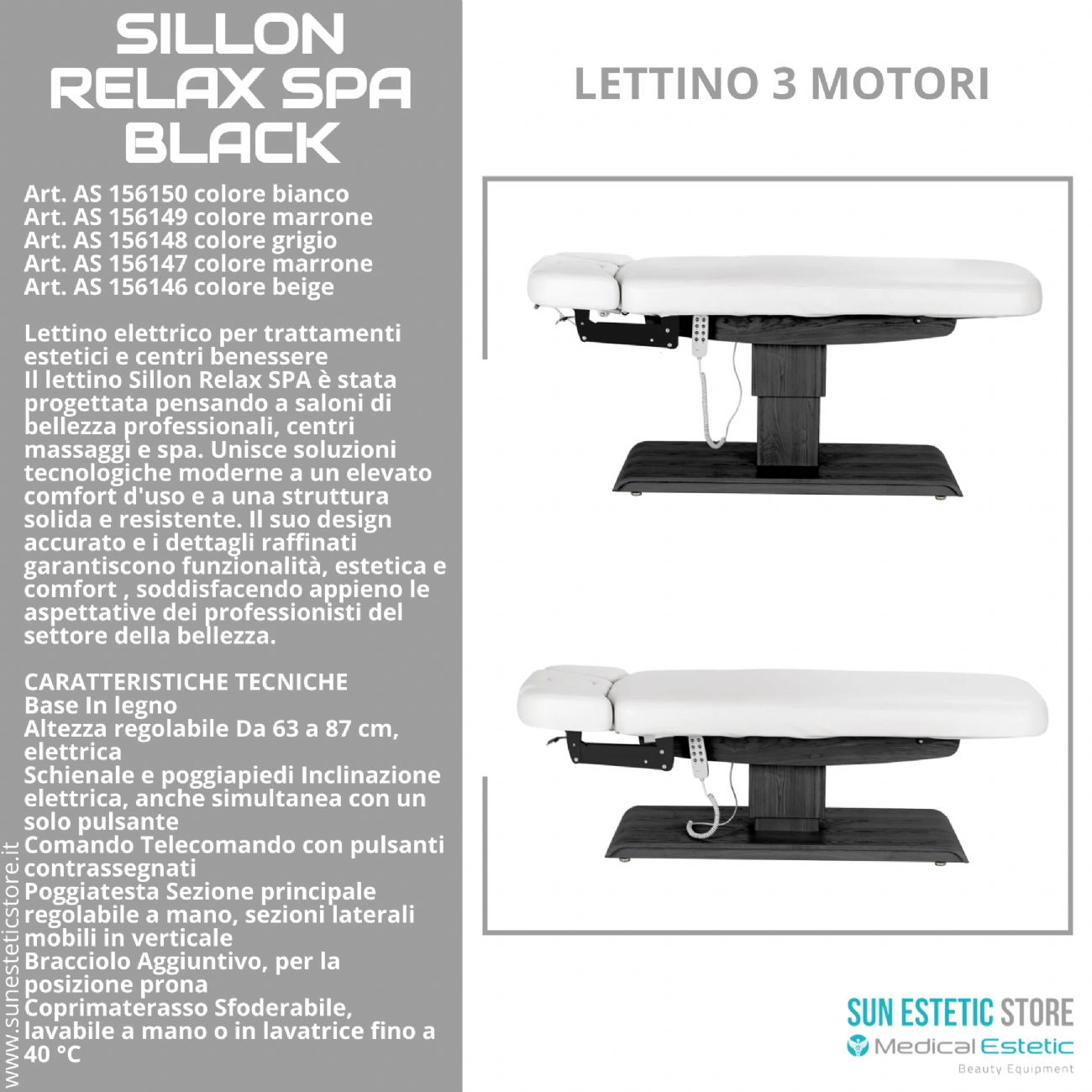 Sillon Relax SPA – Lettino Elettrico con Base Nera per Estetica e Centri Benessere