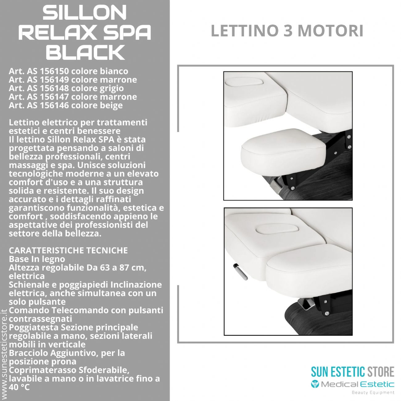 Sillon Relax SPA – Lettino Elettrico con Base Nera per Estetica e Centri Benessere