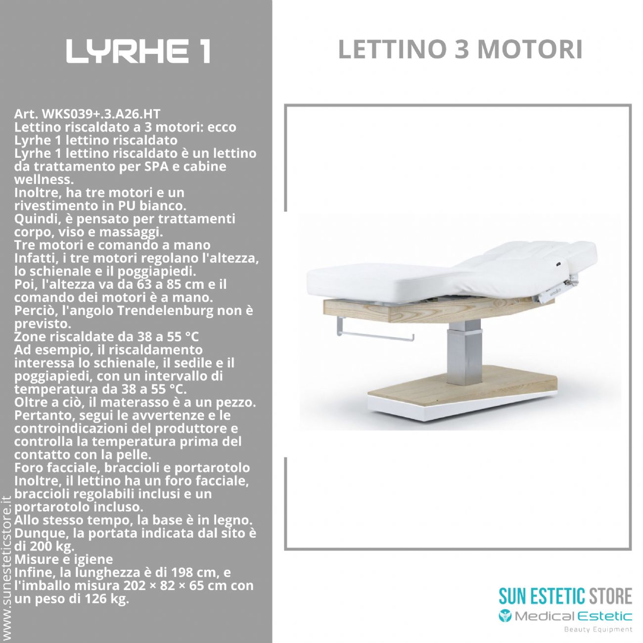 Lyrhe 1 – Lettino Riscaldato 3 Motori per SPA e Cabine Wellness