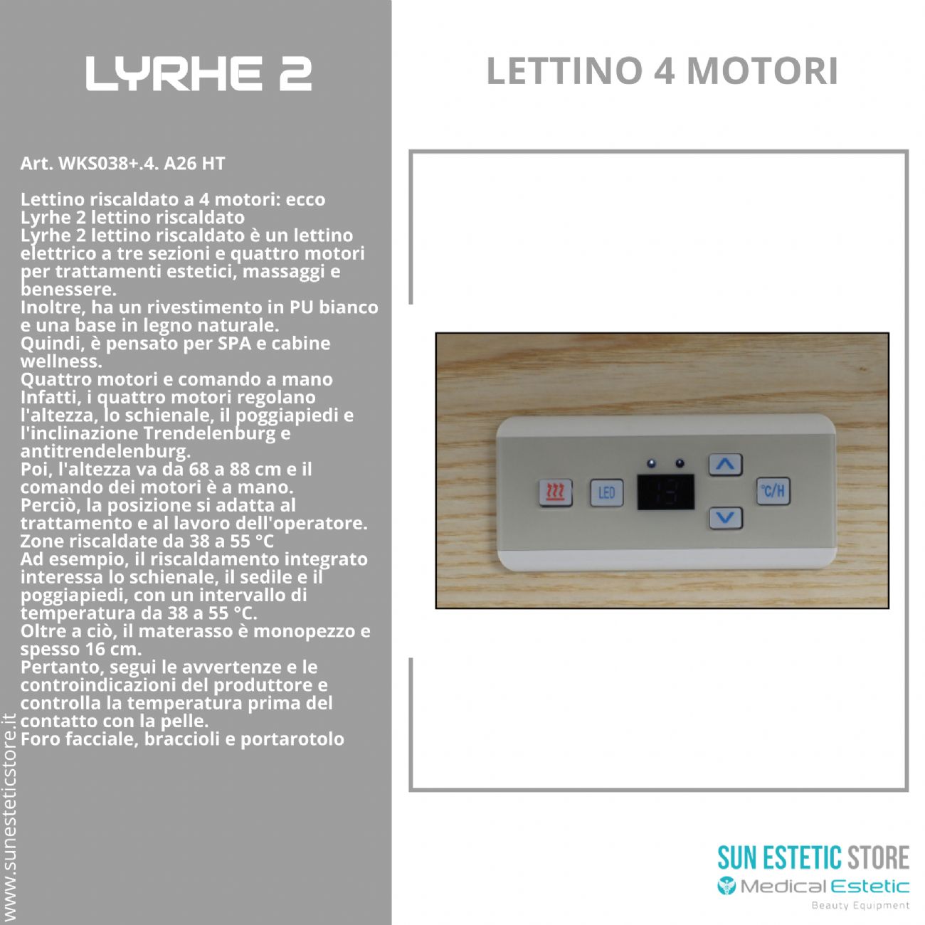 Lyrhe 2 – Lettino Riscaldato 4 Motori con Trendelenburg