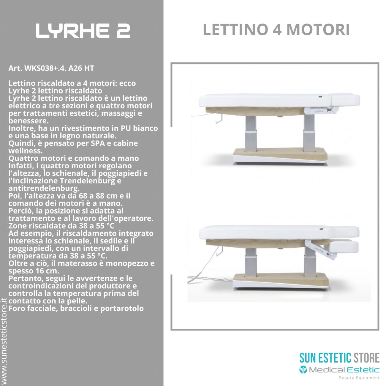 Lyrhe 2 – Lettino Riscaldato 4 Motori con Trendelenburg