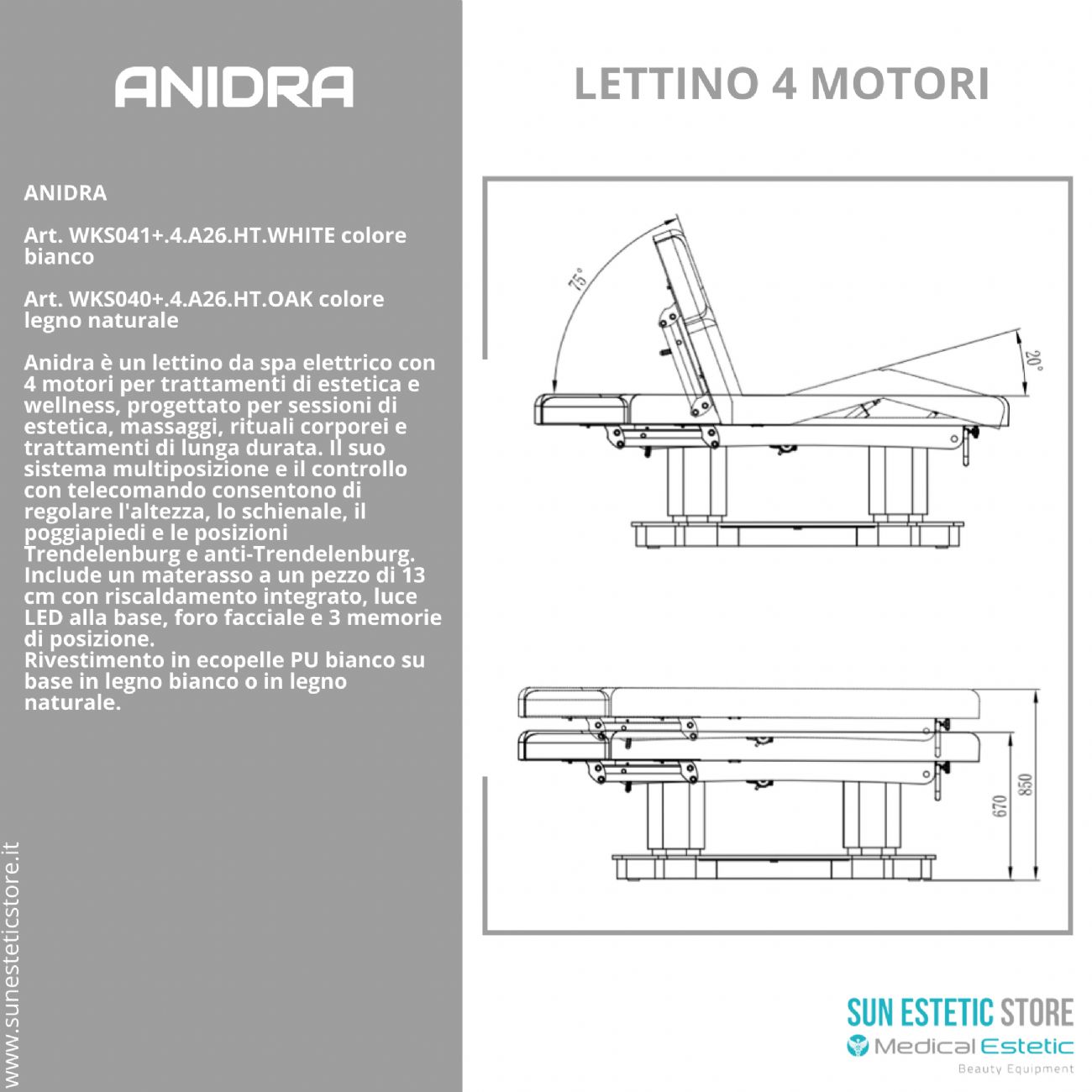 Anidra – Lettino SPA Elettrico 4 Motori con 3 Memorie