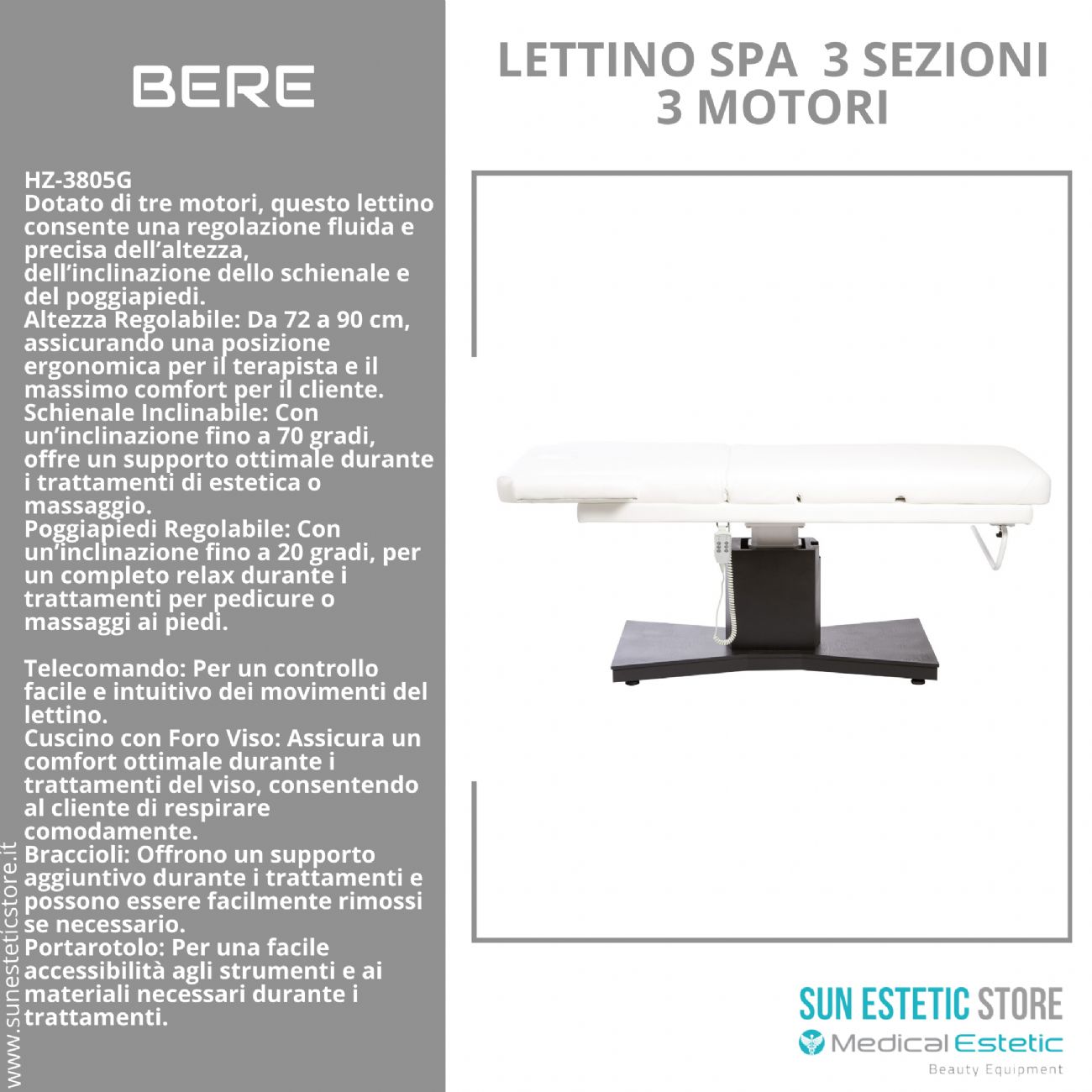 BERE Lettino massaggio SPA 2 snodi 2 motori