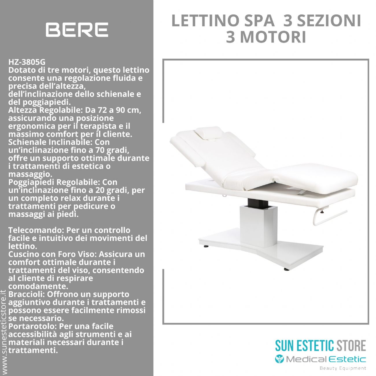 BERE Lettino massaggio SPA 2 snodi 2 motori