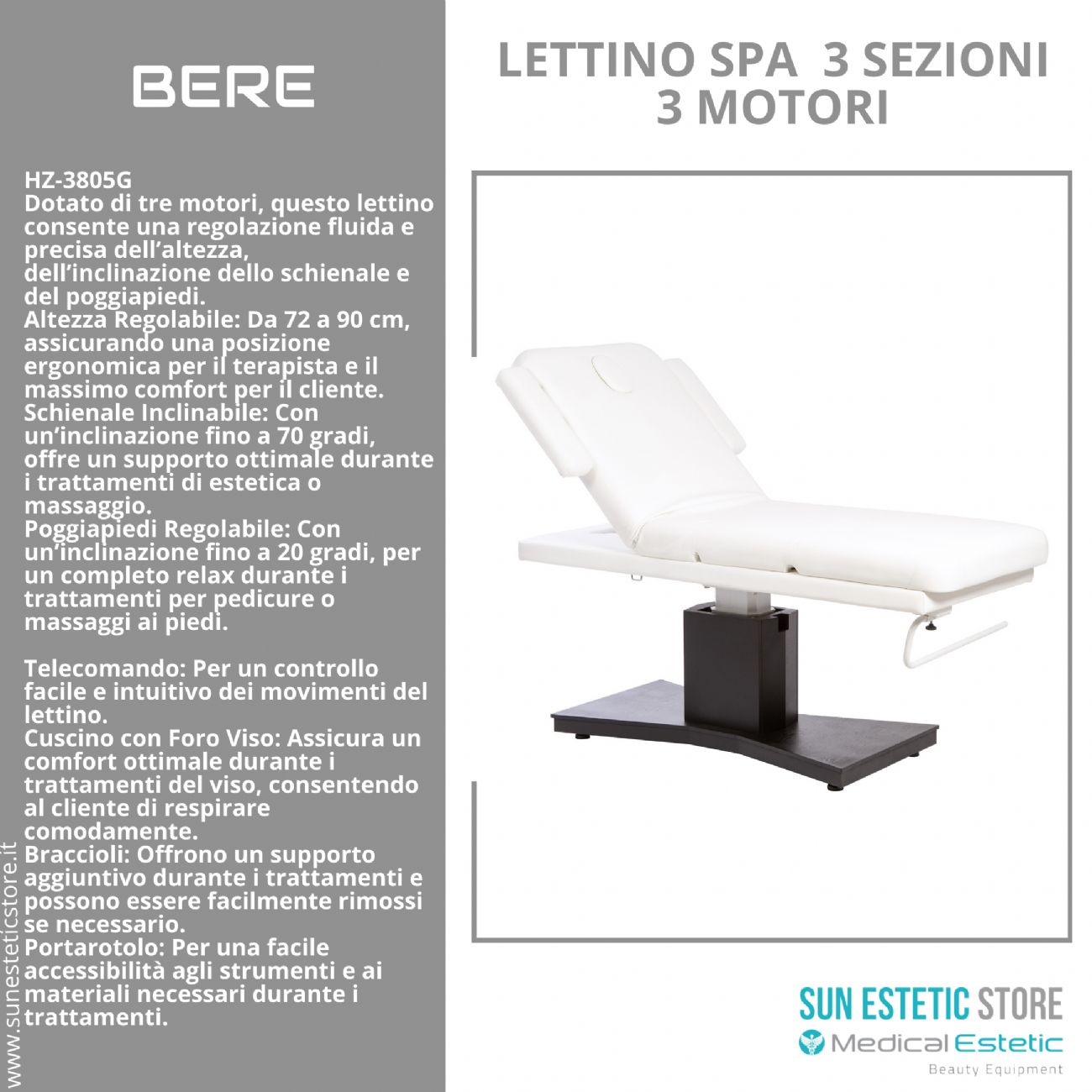 BERE Lettino massaggio SPA 2 snodi 2 motori