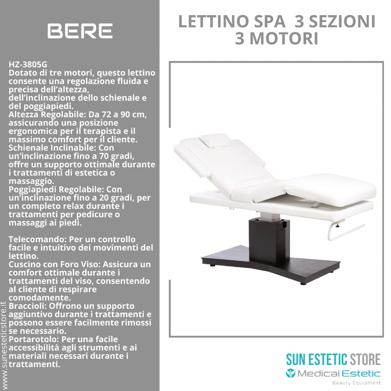 BERE Lettino massaggio SPA 2 snodi 2 motori