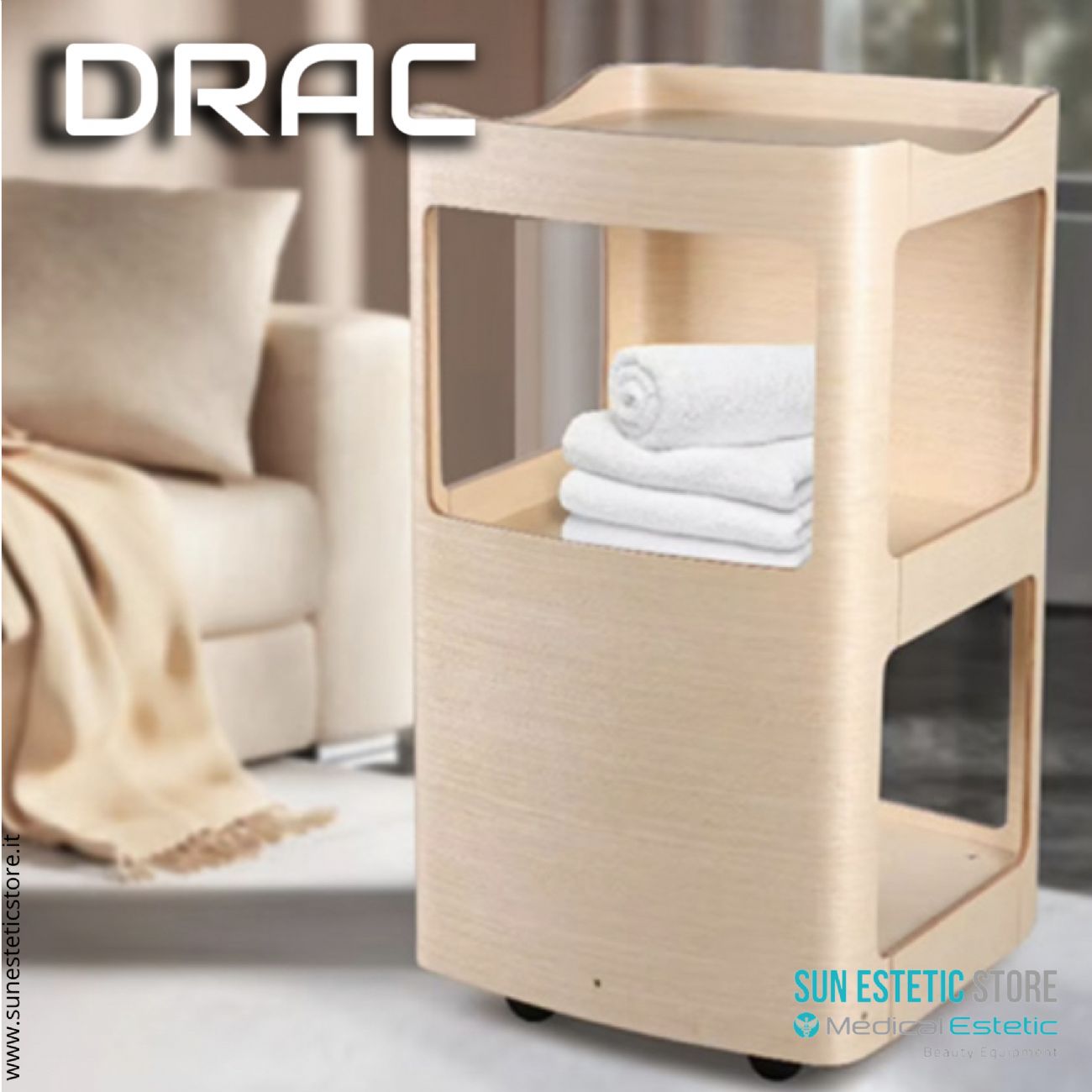 DRAC Carrello in legno 3 ripiani colore bianco