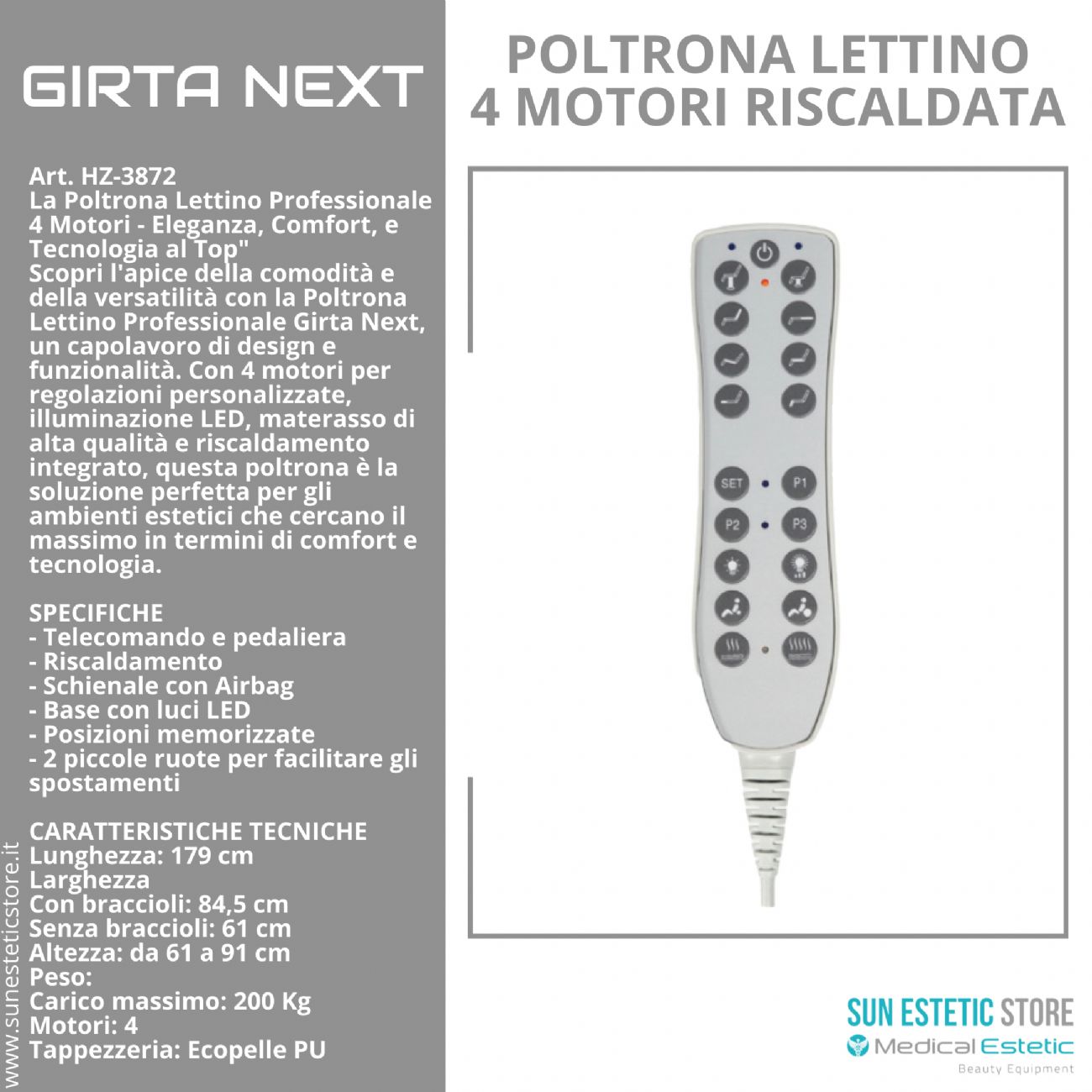 GIRTA NEXT Poltrona lettino 4 motori termoriscaldata con regolazione lombare