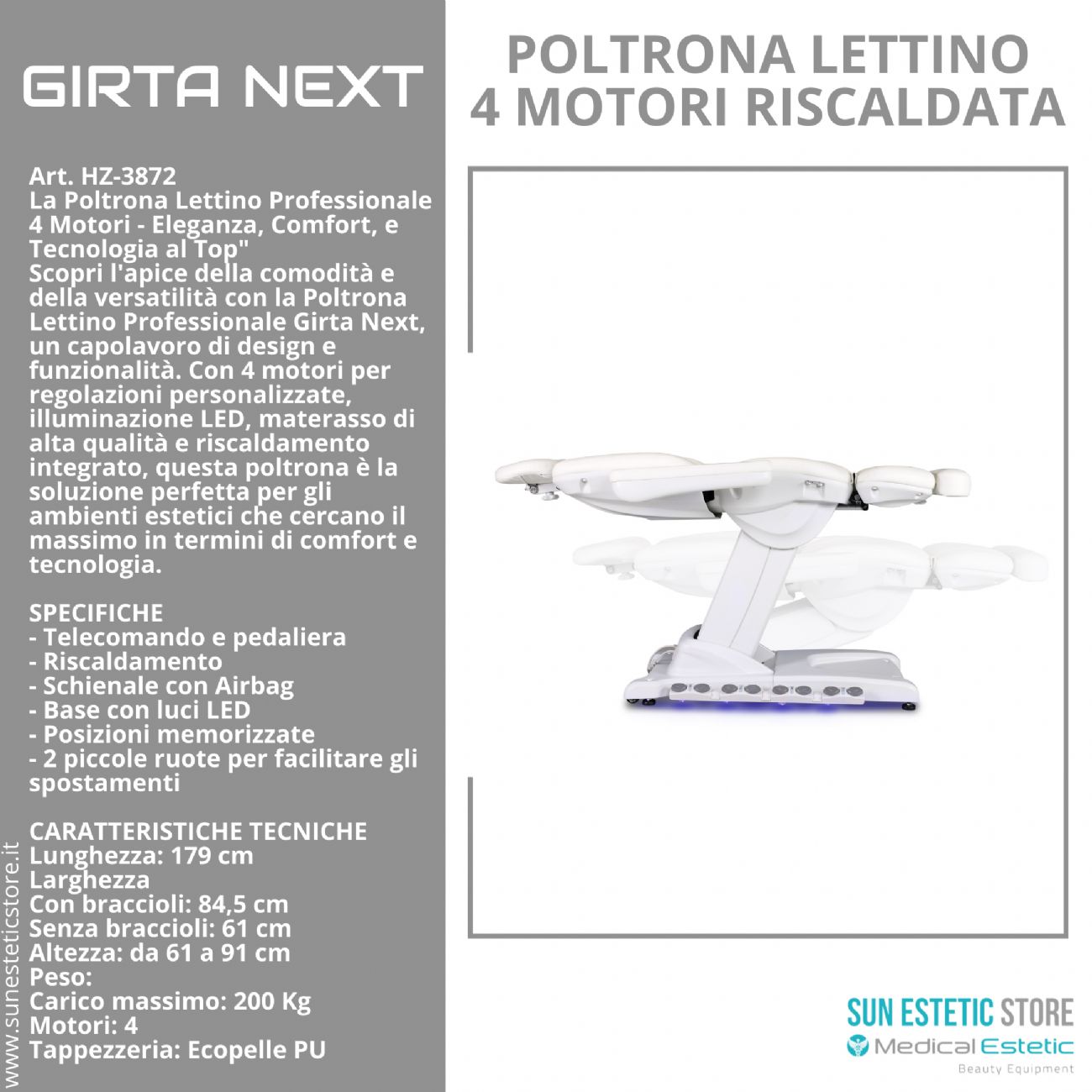 GIRTA NEXT Poltrona lettino 4 motori termoriscaldata con regolazione lombare