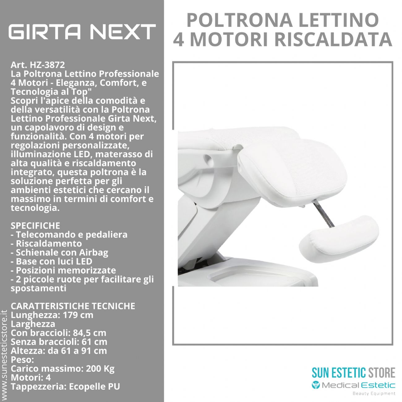 GIRTA NEXT Poltrona lettino 4 motori termoriscaldata con regolazione lombare