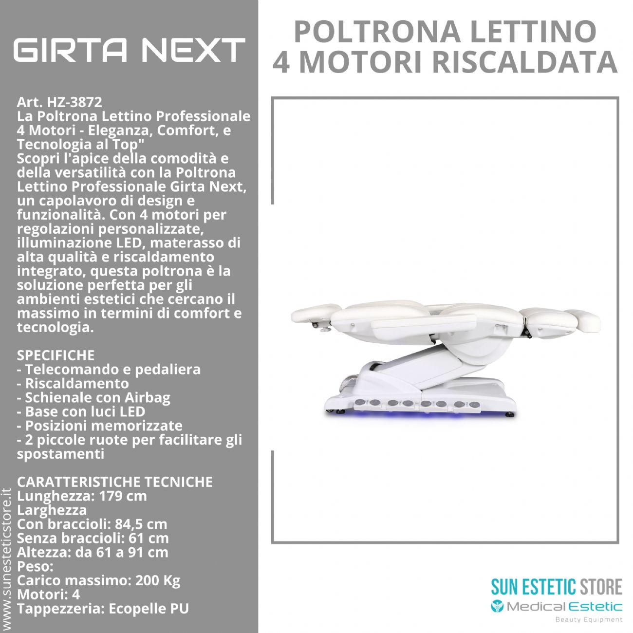 GIRTA NEXT Poltrona lettino 4 motori termoriscaldata con regolazione lombare