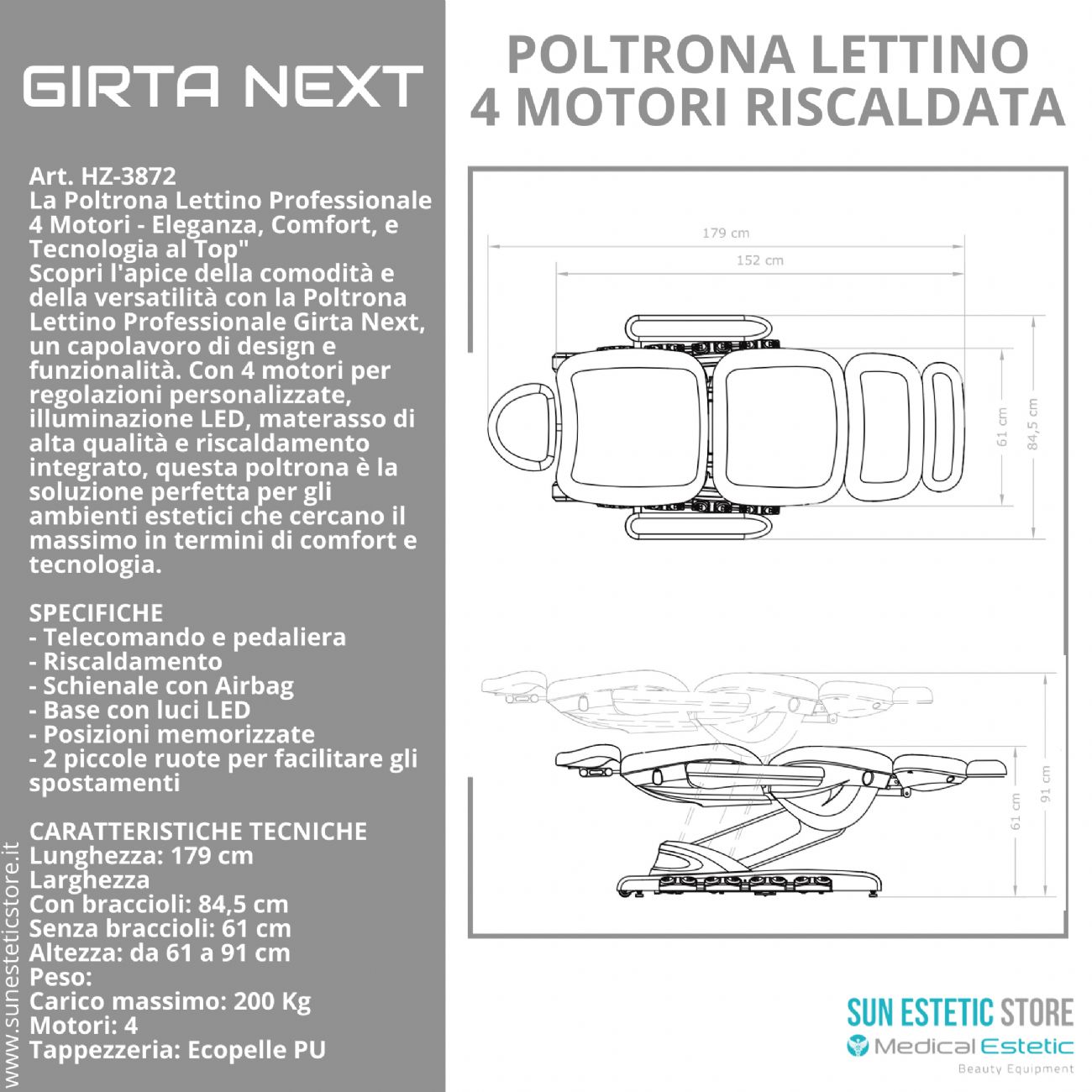 GIRTA NEXT Poltrona lettino 4 motori termoriscaldata con regolazione lombare