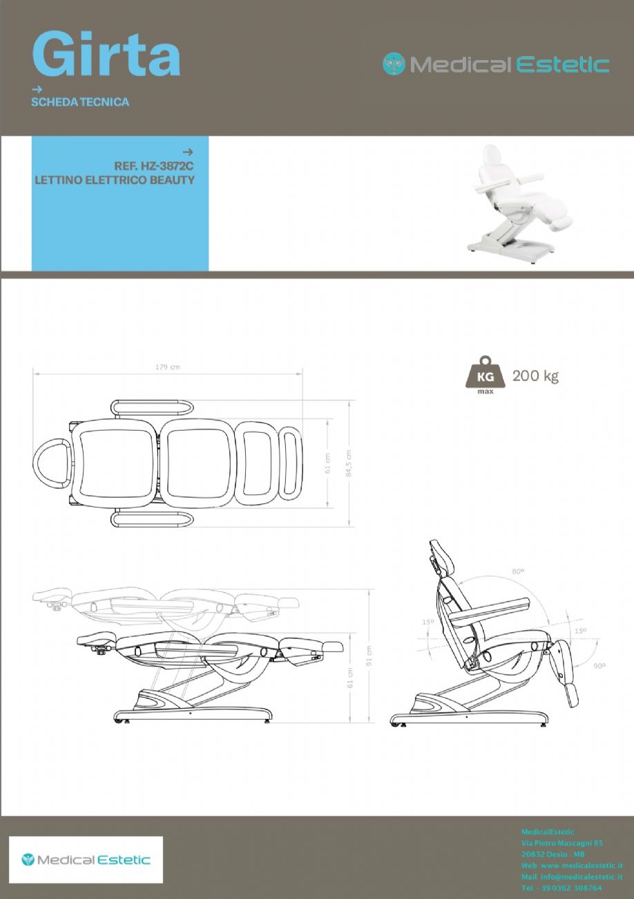 Girta poltrona lettino elettrica professionale 4 motori massaggi centro estetico